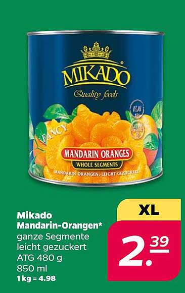 Mikado Mandarin-Orangen ganze Segmente leicht gezuckert ATG 480 g