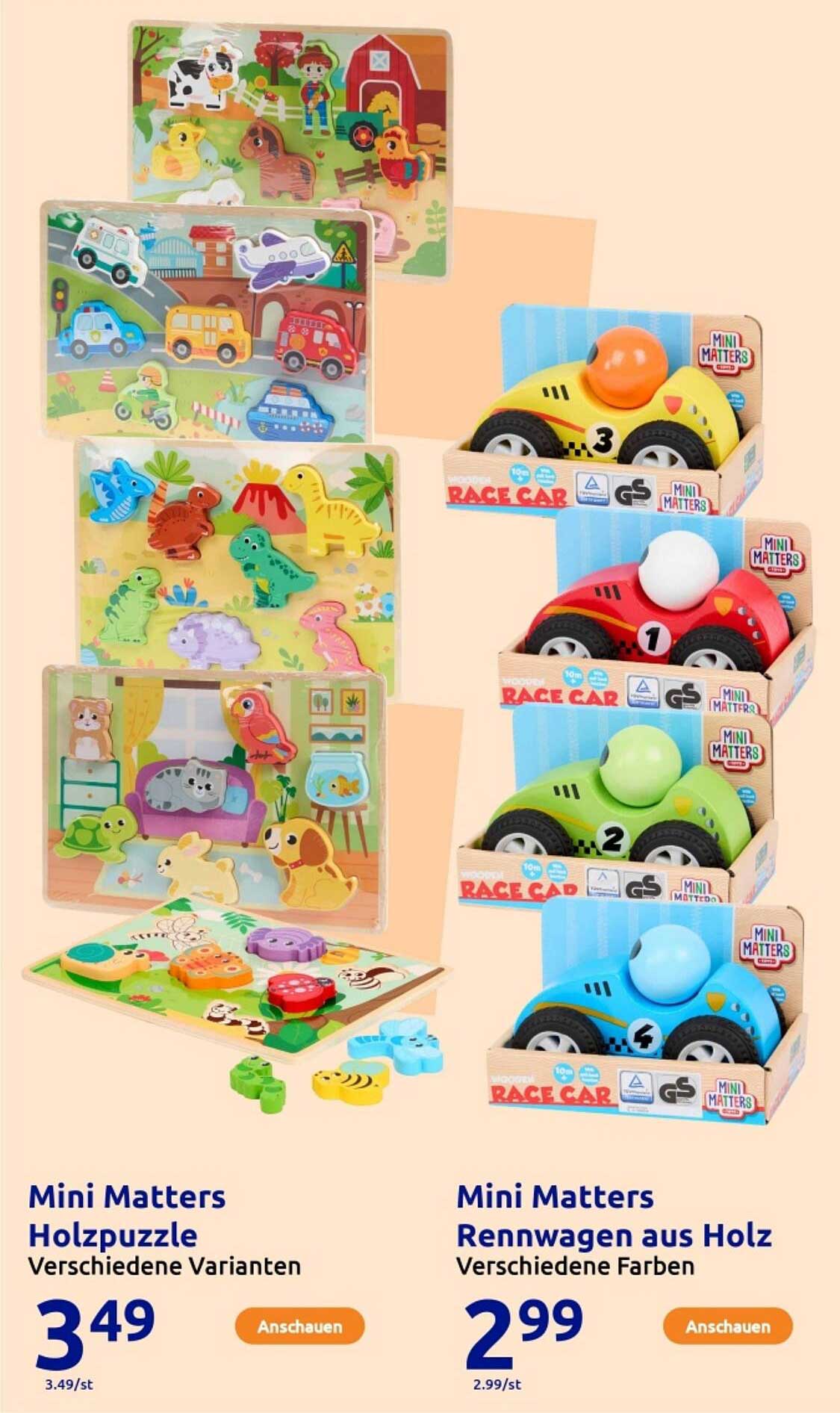 Mini Matters Holzpuzzle und Rennwagen aus Holz