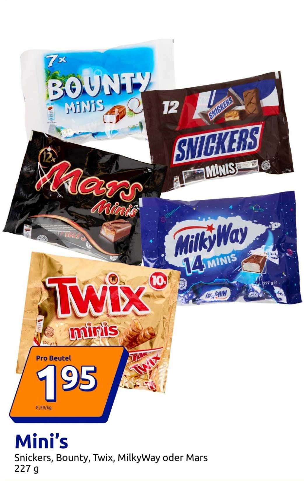 Mini's Snickers, Bounty, Twix, MilkyWay oder Mars - 227 g