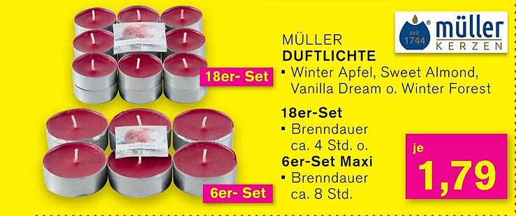 MÜLLER DUFTLICHTE - Winter Apfel, Sweet Almond, Vanilla Dream o. Winter Forest