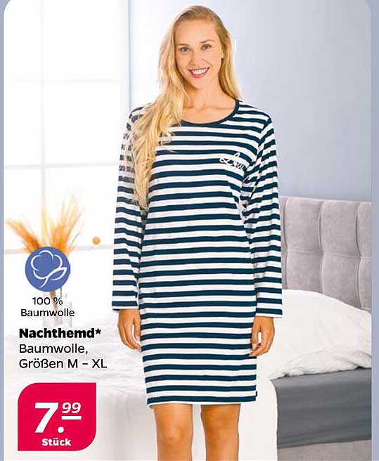 Nachthemd aus 100 % Baumwolle, Größen M – XL