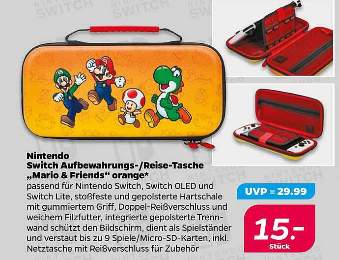 Nintendo Switch Aufbewahrungs-/Reise-Tasche „Mario & Friends“ orange