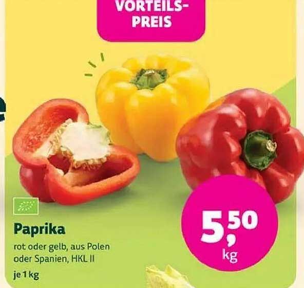 Paprika rot oder gelb, aus Polen oder Spanien, HKL II je 1 kg