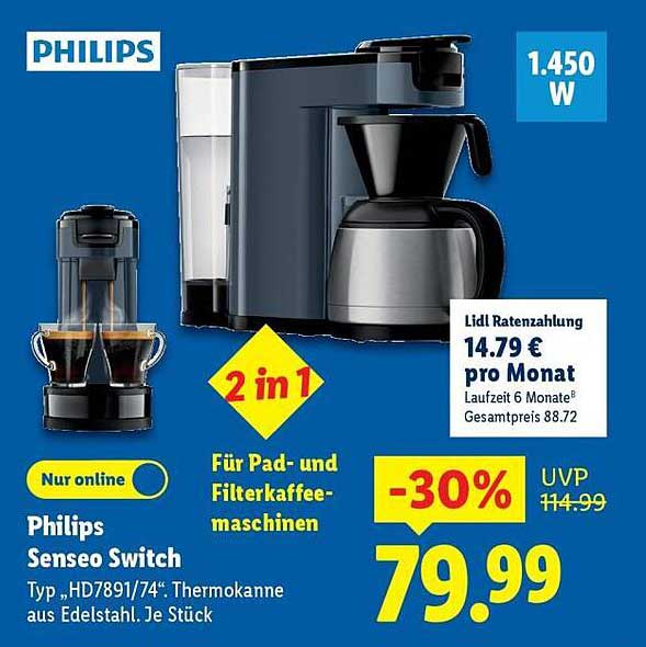 Philips Senseo Switch Typ HD7891/74 Thermokanne aus Edelstahl