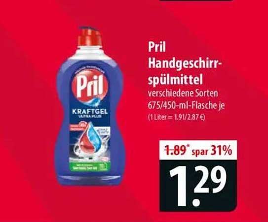 Pril Handgeschirr-Spülmittel verschiedene Sorten 675/450-ml-Flasche je