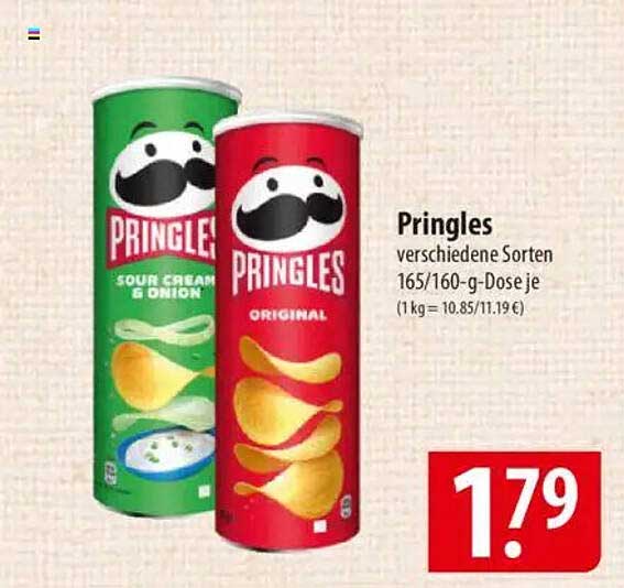 Pringles verschiedene Sorten 165/160-g-Dose je