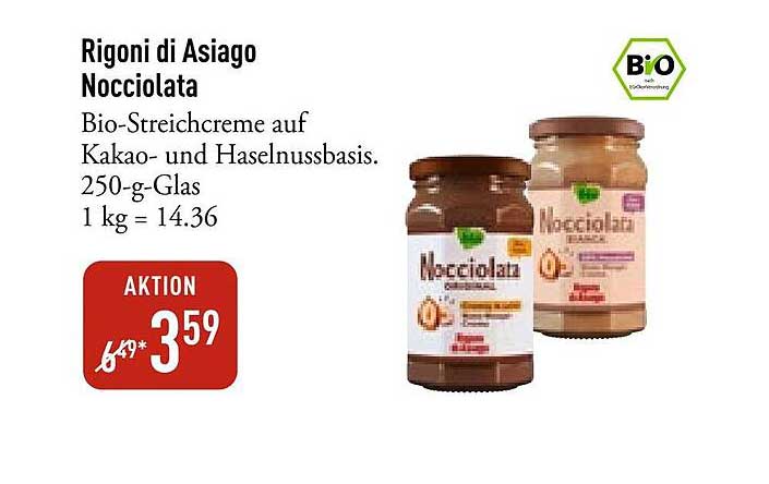 Rigoni di Asiago Nocciolata Bio-Streichcreme auf Kakao- und Haselnussbasis