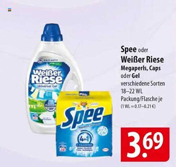 Spee oder Weißer Riese Megaperls, Caps oder Gel - verschiedene Sorten 18–22 WL