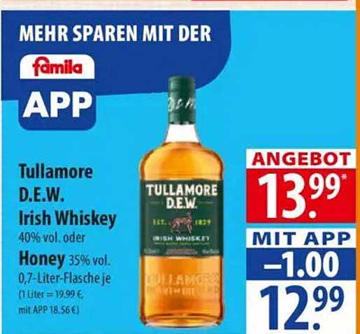 Tullamore D.E.W. Irish Whiskey 0,7 L - 40% vol. oder Honey 35% vol.