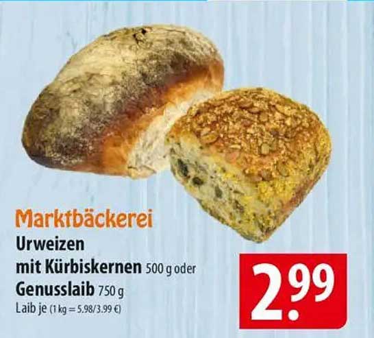 Urweizen mit Kürbiskernen 500 g oder Genusslaib 750 g