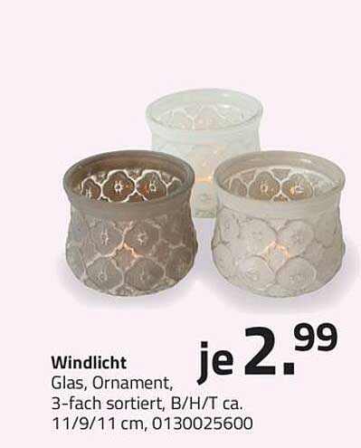 Windlicht - Glas, Ornament, 3-fach sortiert, B/H/T ca. 11/9/11 cm