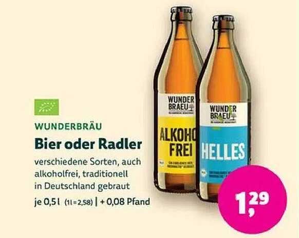 WUNDERBRÄU Bier oder Radler, verschiedene Sorten, auch alkoholfrei