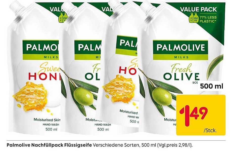 Palmolive Nachfüllpack Flüssigseife Verschiedene Sorten, 500 ml (Vgl.preis 2,98/l)