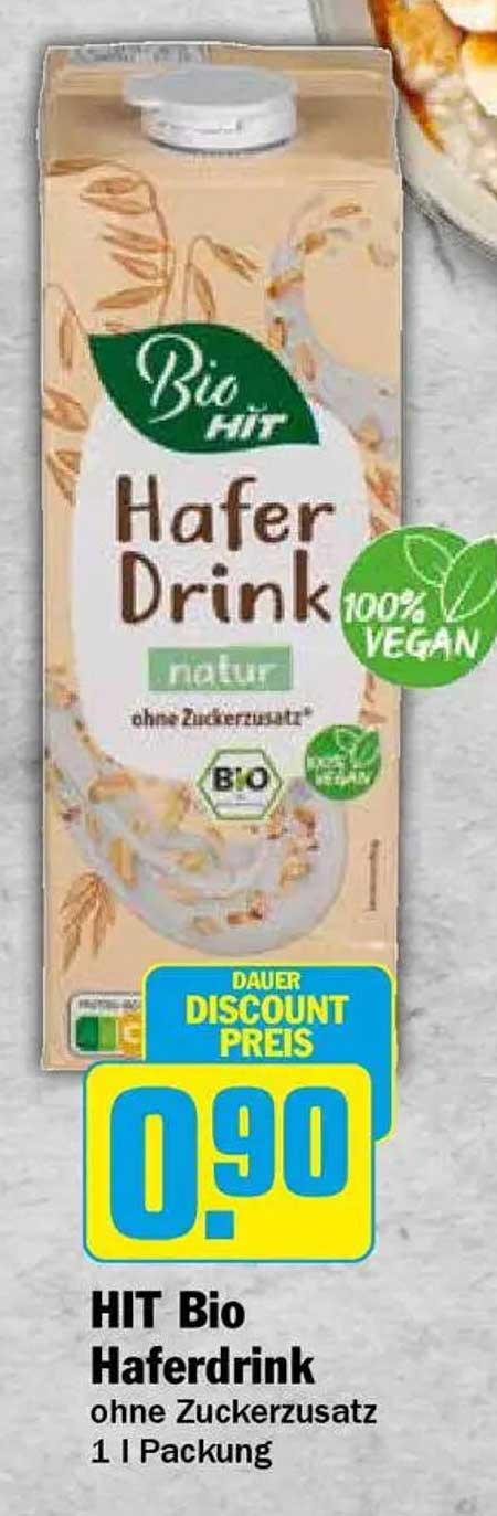 HIT Bio Haferdrink ohne Zuckerzusatz 1 l Packung