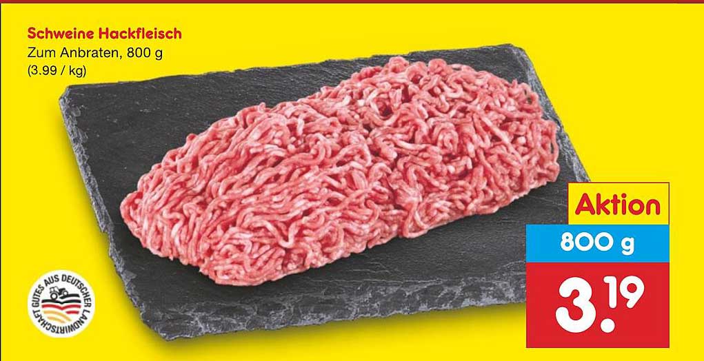 Schweine Hackfleisch, 800 g, zum Anbraten, nur 3,19 €