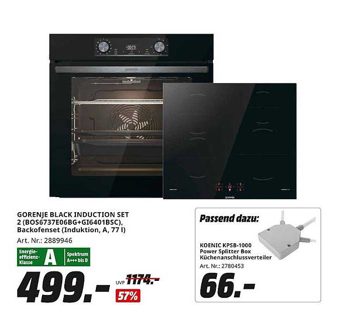 GORENJE BLACK INDUCTION SET 2 (BOS6737E06BG+GI6401BSC), Backofenset (Induktion, A, 77 l)