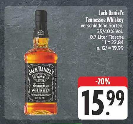 Jack Daniel's Tennessee Whiskey verschiedene Sorten, 35/40% Vol., 0,7 Liter Flasche