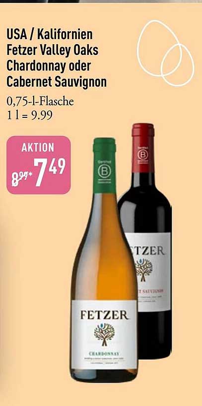 USA / Kalifornien Fetzer Valley Oaks Chardonnay oder Cabernet Sauvignon