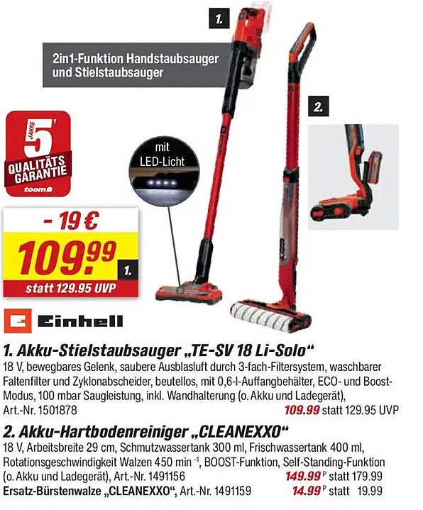 2in1-Funktion Handstaubsauger und Stielstaubsauger