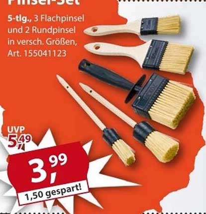 5-teiliges Pinsel-Set – 3 Flachpinsel und 2 Rundpinsel in verschiedenen Größen