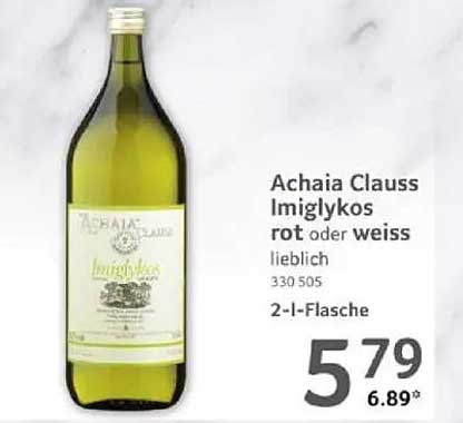 Achaia Clauss Imiglykos rot oder weiss lieblich 2-l-Flasche
