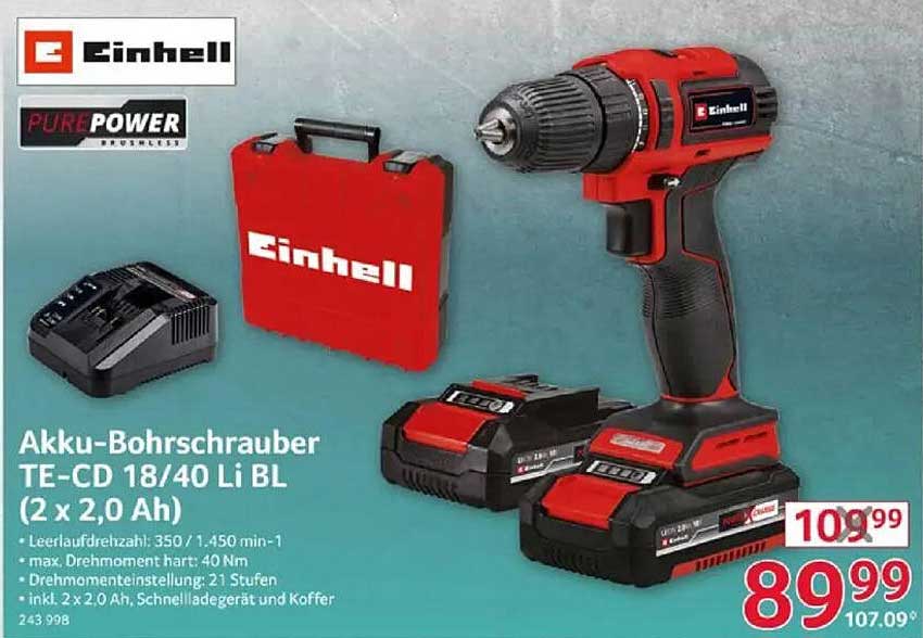 Akku-Bohrschrauber TE-CD 18/40 Li BL (2 x 2,0 Ah)