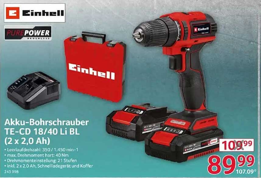 Akku-Bohrschrauber TE-CD 18/40 Li BL (2 x 2,0 Ah)