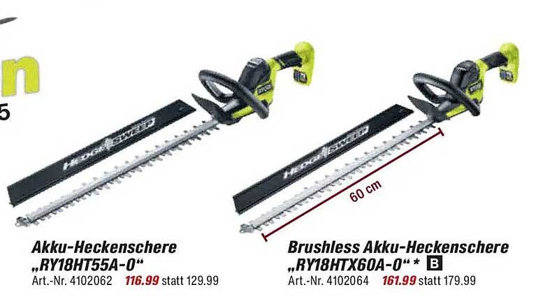 Akku-Heckenschere „RY18HT55A-0“ und Brushless Akku-Heckenschere „RY18HTX60A-0“