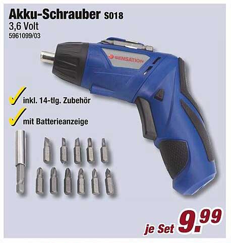 Akku-Schrauber S018 3,6 Volt inkl. 14-tlg. Zubehör