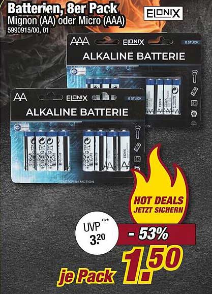 Alkaline Batterien, 8er Pack - Mignon (AA) oder Micro (AAA)