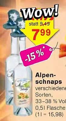 Alpenschnaps verschiedene Sorten, 0,5l Flasche