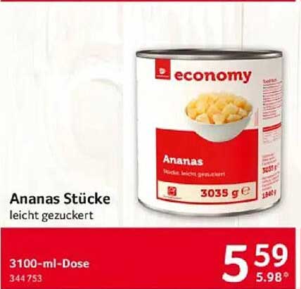 Ananas Stücke leicht gezuckert - economy 3100 ml Dose