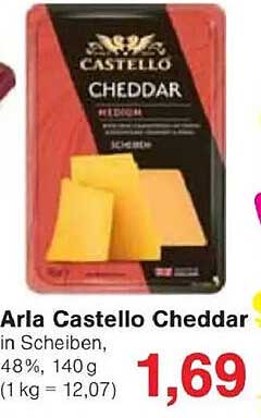 Arla Castello Cheddar in Scheiben, 48%, 140 g