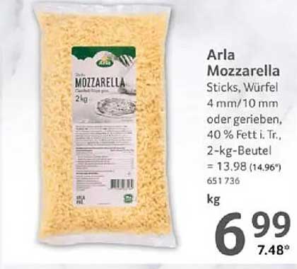 Arla Mozzarella Sticks, Würfel 4 mm/10 mm oder gerieben, 2 kg