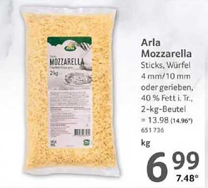 Arla Mozzarella Sticks, Würfel oder gerieben, 2 kg