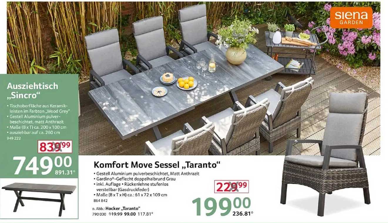 Ausziehtisch „Sincro“ und Komfort Move Sessel „TarantO“