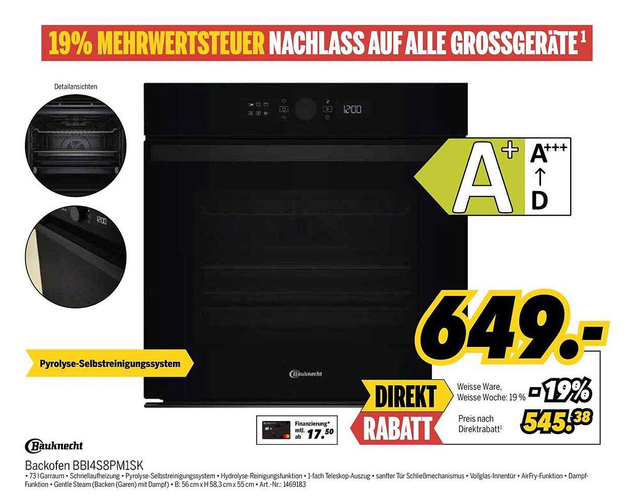 Backofen Bauknecht BBI4S8PM1SK - jetzt für nur 545,38 €!