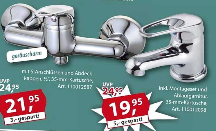 Badarmatur mit S-Anschlüssen und Abdeckkappen, ½", 35-mm-Kartusche, Art. 110012587