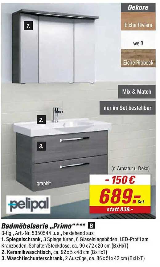 Badmöbelserie „Primo“ 3-tlg. Set für nur 689,- € statt 839,- €