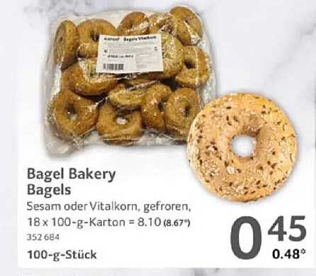 Bagel Bakery Bagels - Sesam oder Vital-korn, gefroren, 18 x 100-g-Karton