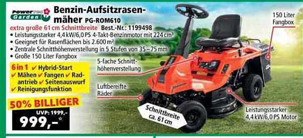 Benzin-Aufsitzrasenmäher PG-ROM610