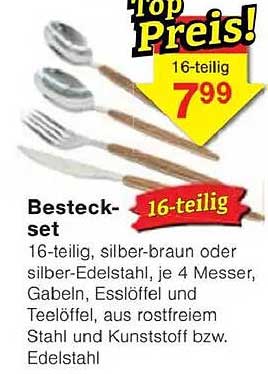 Besteckset 16-teilig - Silber-Edelstahl oder Silber-Braun