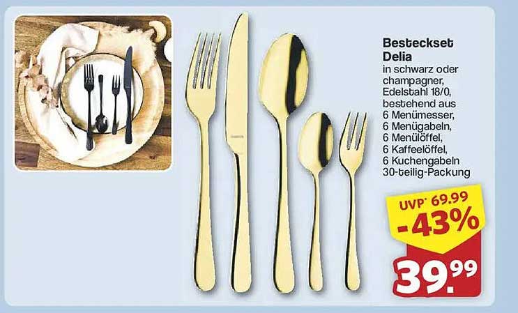Besteckset Delia in Schwarz oder Champagner
