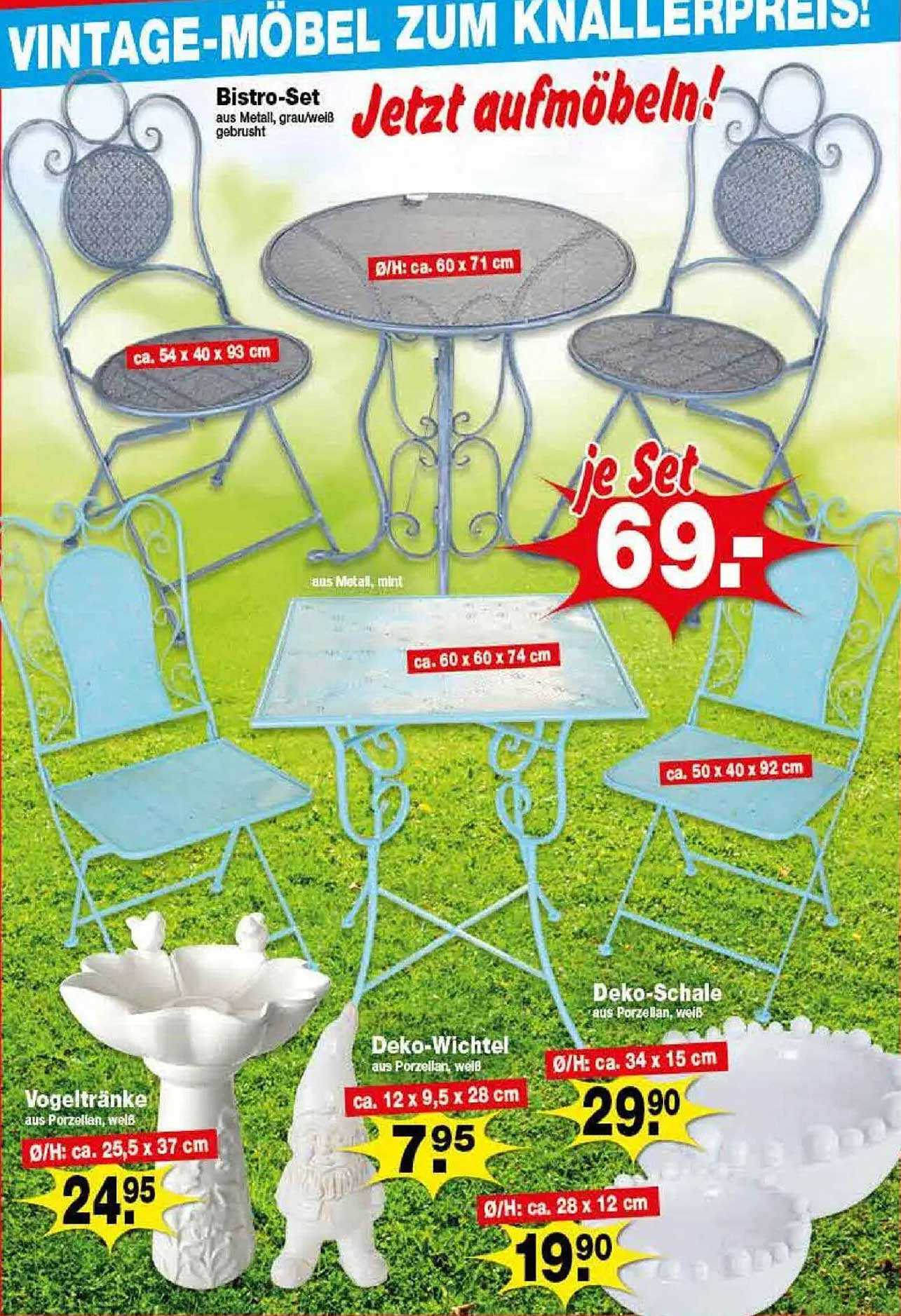 Bistro-Set aus Metall, grau/weiß gebrusht