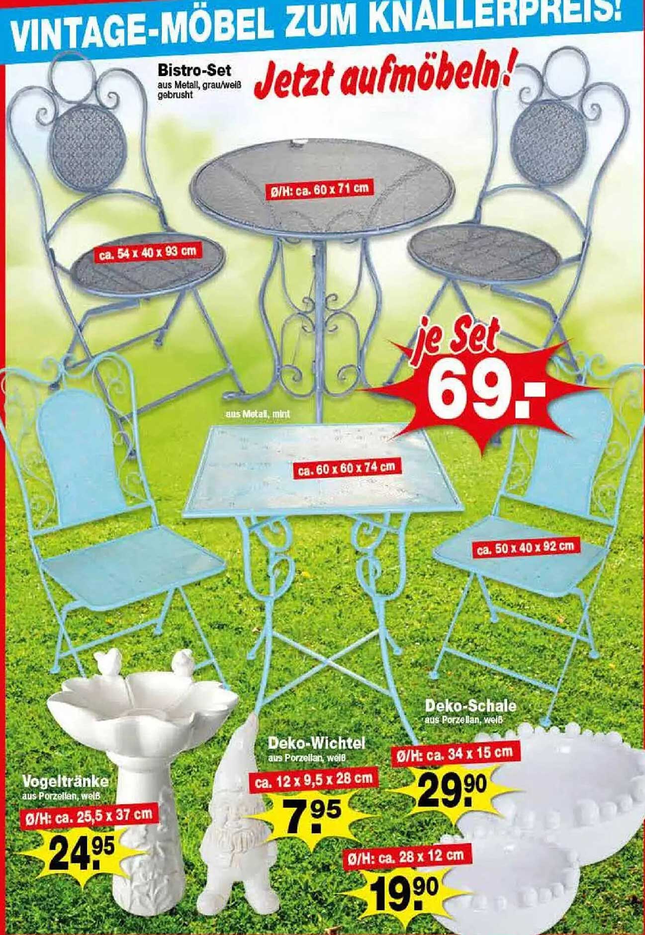 Bistro-Set aus Metall, grau/weiß gebürstet
