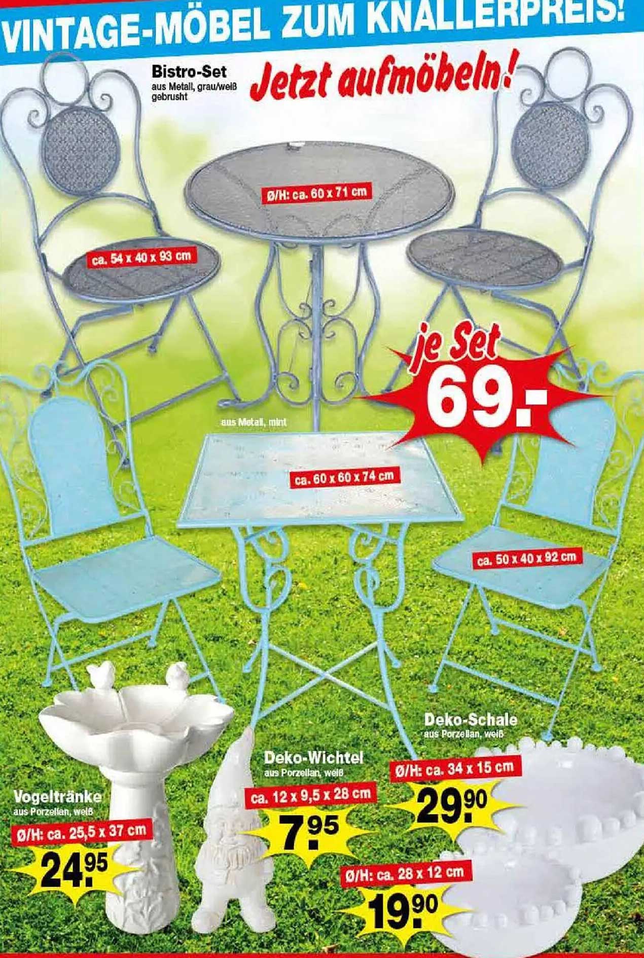 Bistro-Set aus Metall, grau/weiß