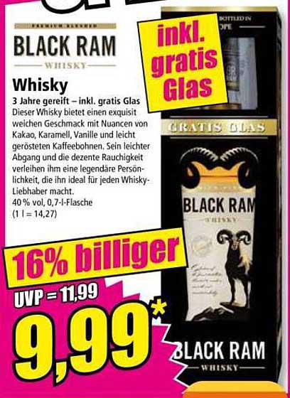 BLACK RAM Whisky - 3 Jahre gereift inkl. gratis Glas