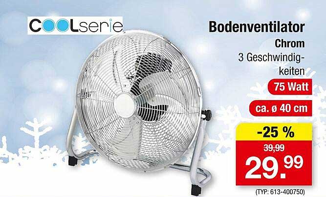 Bodenventilator Chrom mit 3 Geschwindigkeiten