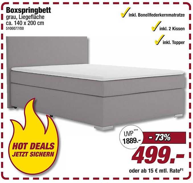 Boxspringbett grau, Liegefläche ca. 140 x 200 cm