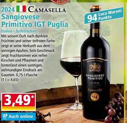 Camarsella Sangioeve Primitivo IGT Puglia - 0,75 l Flasche